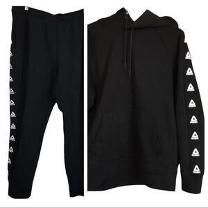 Reebok Lounge Set Black White Logo Sweatshirt Hoodie Sweatpants Athleisure L XL